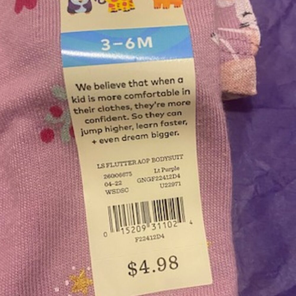 GARANIMALS PURPLE LONG SLEEVE AND PANTS SET SIZE: 3-6 months - Picture 2 of 6